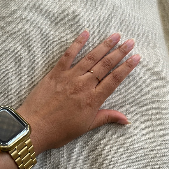 Dainty 18k Gold Filled Open Ring with Micro Bezel Cubic Zirconia - Picture 3 of 5